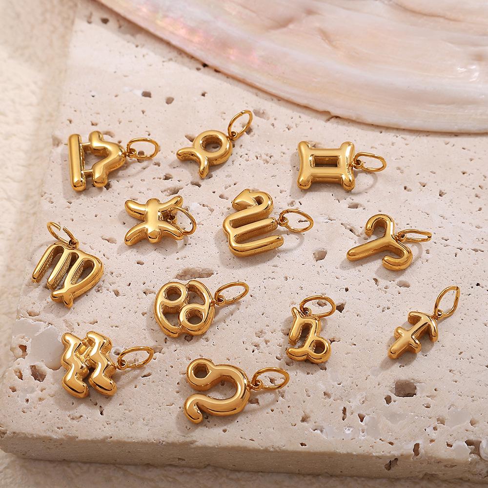 18K Gold Plated Stainless Steel Zodiac Pendant Necklace - European & American Fashion