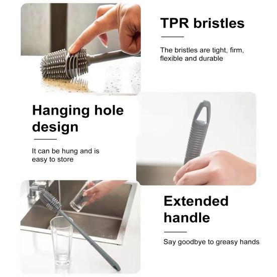 Silicone Bottle Cleaning Brush with Long Handle Soft Bristles Narrow Collar Scrub Brush Glassware Baby Bottles Cleaning Tool
