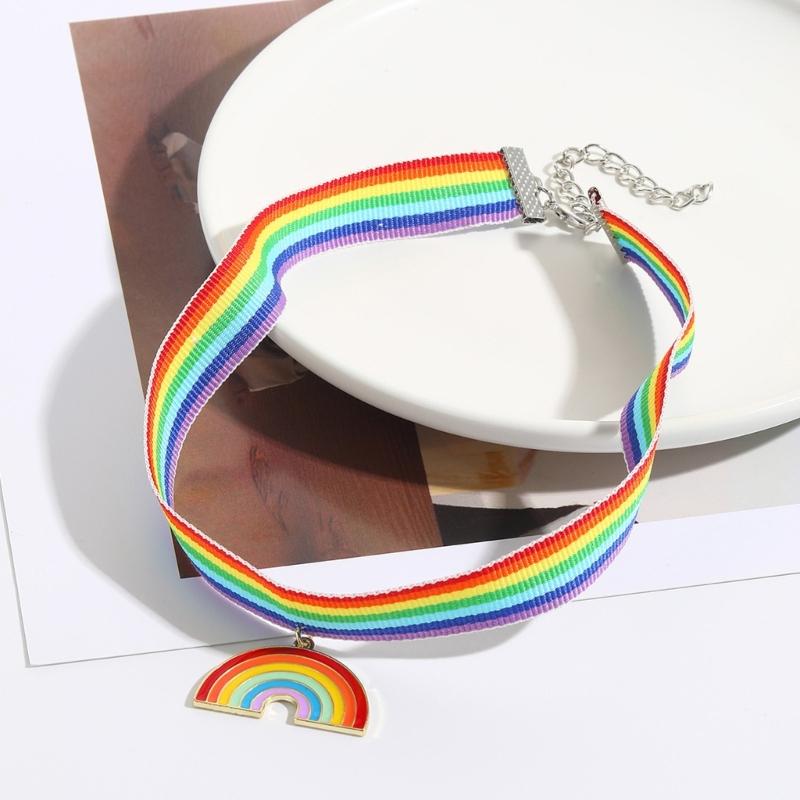 Fashion Rainbow Pendant Necklace Choker Neck Chain Elegant Clavicle Chain Handmade Beaded Necklace Statement Jewelry