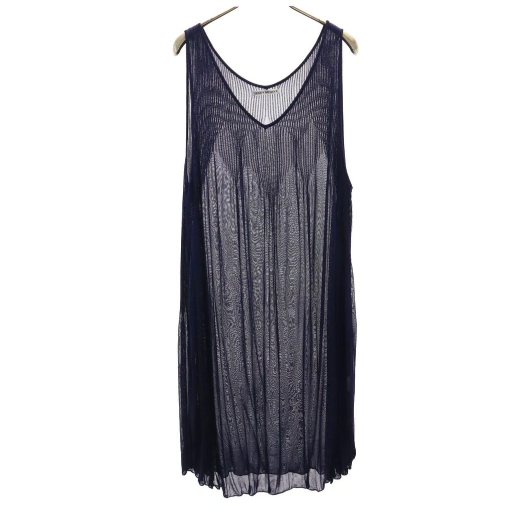 ISSEY MIYAKE made in Japan No sleeve Sheer one piece 2 Navy Women Used