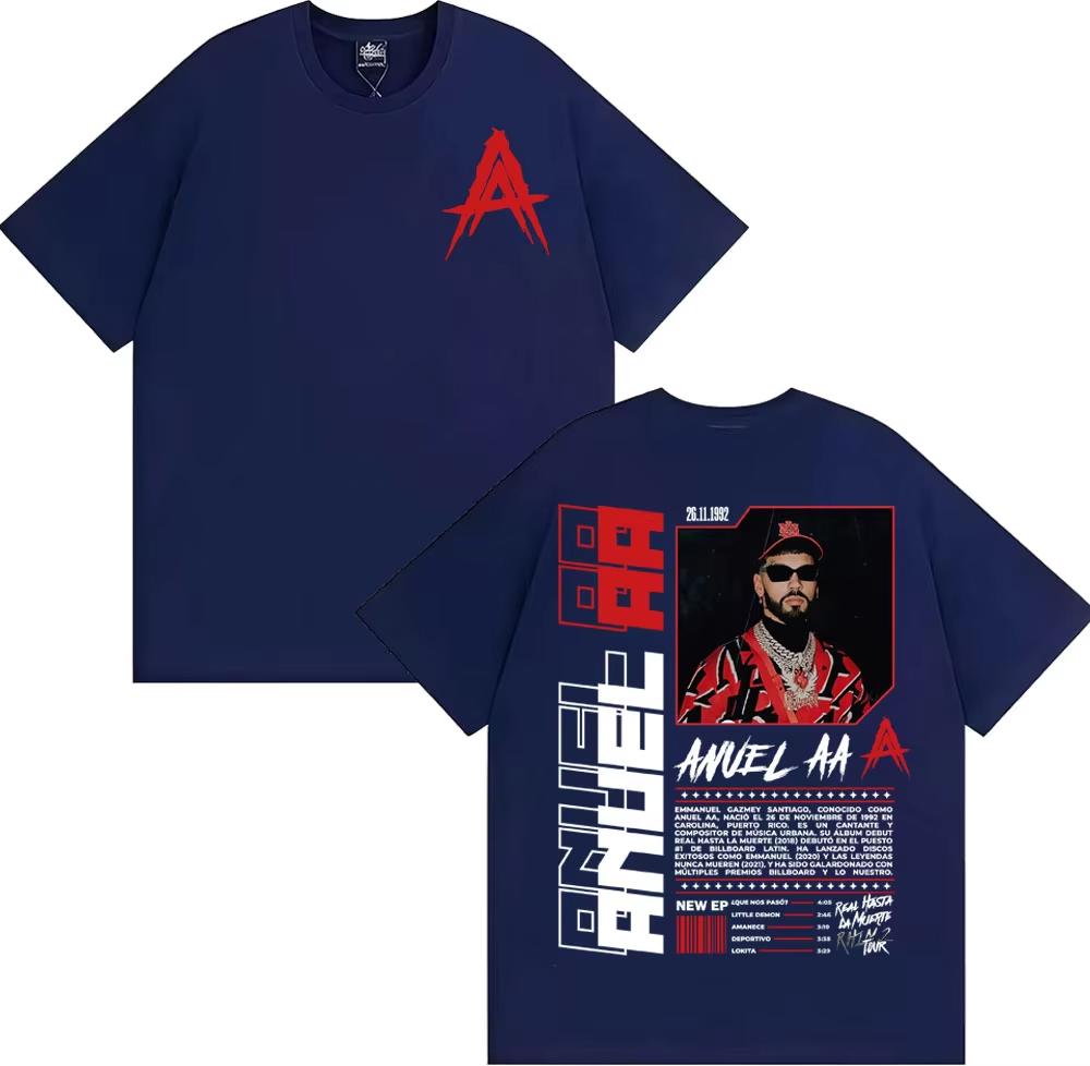 Anuel AA Rhlm 2 Real Hasta La Muerte Album T Shirt Men's Women Clothing Harajuku Gothic Vintage T-shirt Cotton Oversized T-shirt