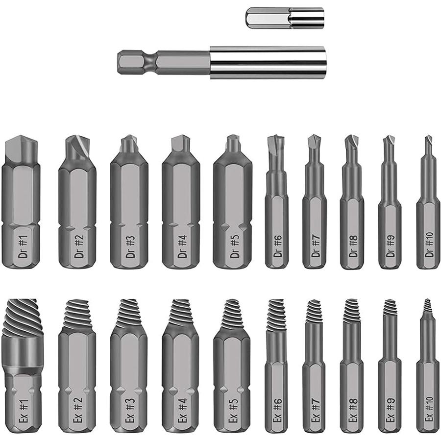 

Набор экстракторов для поврежденных винтов, 22 шт. Набор для извлечения винтов с магнитной зачисткой для экстрактора сломанных болтов, универсальный набор для снятия винтов из быстрорежущей стали