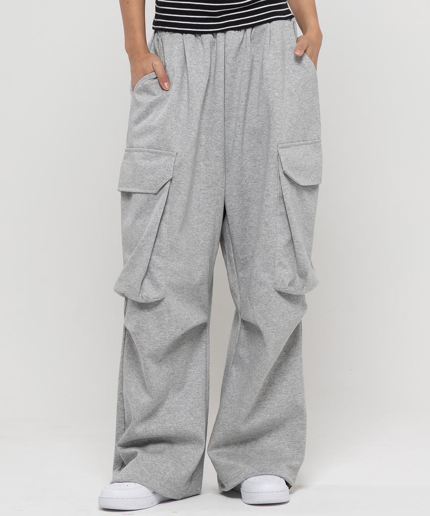 CHAMBROS Cargo Big Pocket Real Wide Sweatpants [Grey]