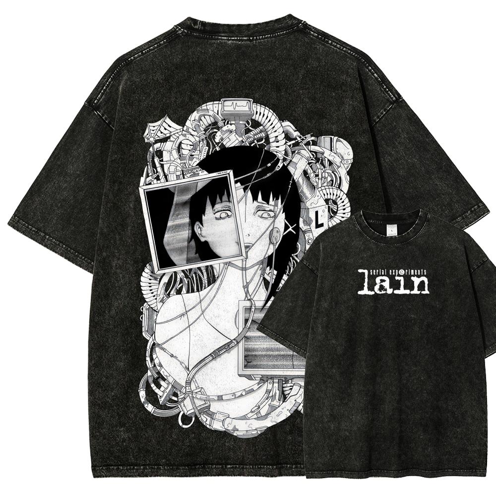 

Hot Anime Lain Washed Tshirt Anime Lover Couples Plus Size Unisex personality Clothes Year round clothing hot product Classic S