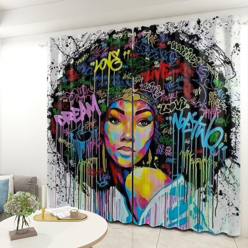 African Women Curtain Bedroom Living Room Balcony Blackout Curtain Office Hotel Insulation Curtain 1 2pcs*1.32m*1.6m