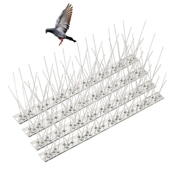 Roestvrijstalen Vogelprikkers met UV-Bestendige Basis Anti-Vogel Afweer Kit voor Daken Balkons Randen Op Zonne-energie Werkende Vogelverjager