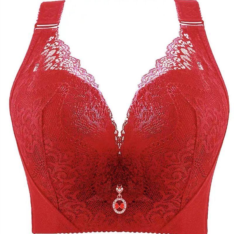 

Женский бюстгальтер-минимайзер большого размера на косточках с регулируемой застежкой на пять рядов для поддержки 40C красный
