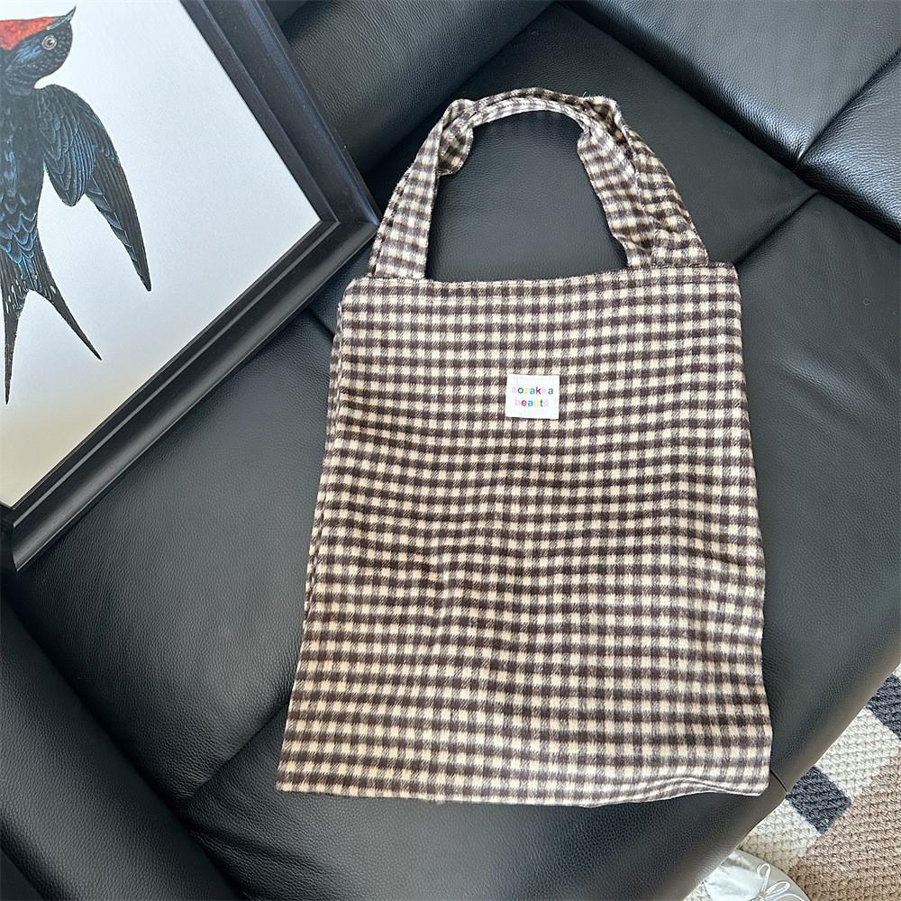 Stylish Plaid Wool Tote Bag For Casual Chic Commuting Versatile Shopping Use