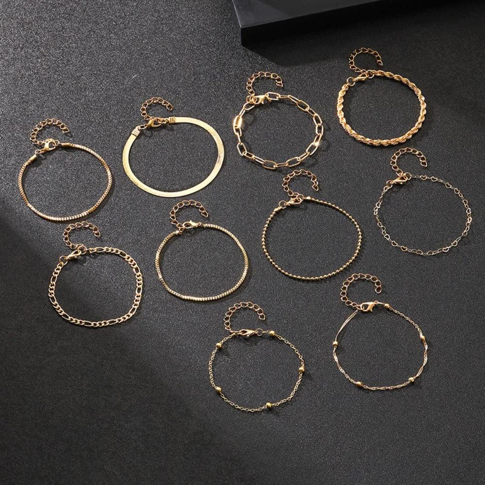 10pcs Set Charm Gold Cuban Twist Chain Bracelet for Women Men Luxury Multilayer Summer Beach Bangle Jewelry Set Gift