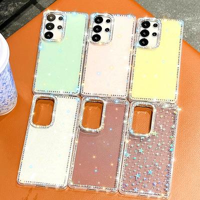 Geeignet für Samsung S25 Handyhülle A15 Glitzer Transparent Rand Diamant A55 Luxus Laser Stern S24 Schutzhülle 365G