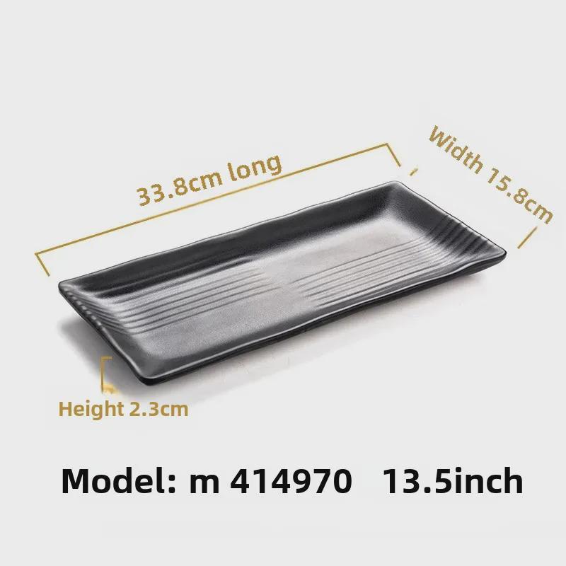 Melamine Black Tableware: Imitation Porcelain Plate for Cold Dishes, BBQ, Hot Pot, and Commercial Use.