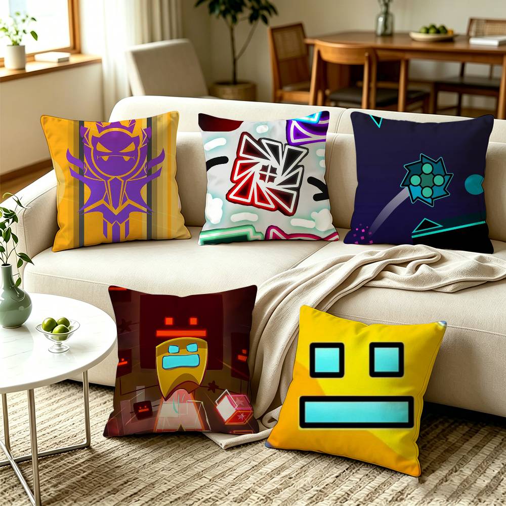 GGeometry Dash Lite Rhythm Game Square DoubleSided Printed Pillow Case Bedroom Bedside Pillow Sofa Cushion Cover
