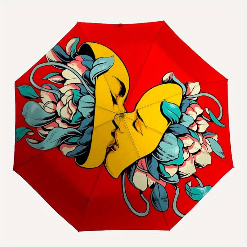 

1pc Face Floral Design Automatic Opening/closing Umbrella with Auto Open/Close, Windproof, Foldable Sunshade, Perfect Gift for Friends, Dura