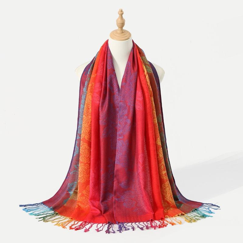 Hot-selling popular colored cashew fringed shawl women's gradual change embroidered scarf