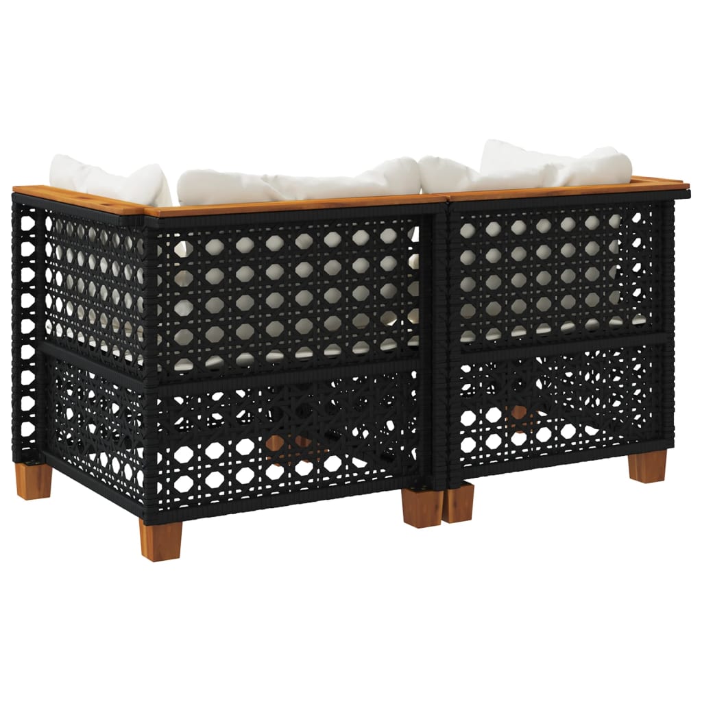 Garden Corner Sofa Set with Cushions 2 Pieces Black Poly Rattan