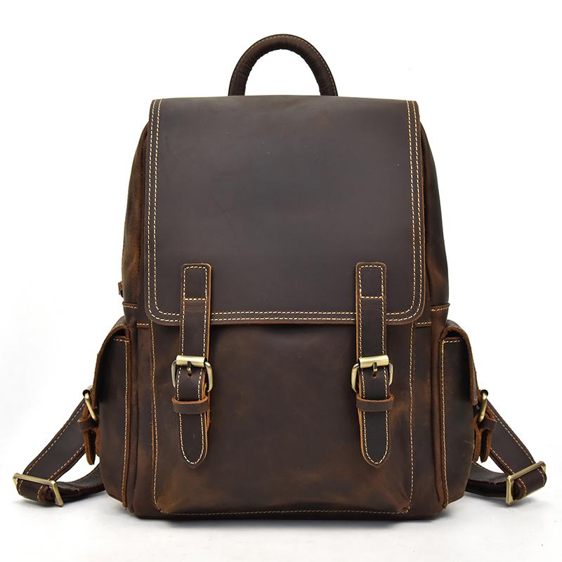 

High Qaulity Genuine Leather Backpack Travelling Men s Retro Fashion 14 Inch Laptop Bagpack Daypack Schoolbag Men Women Gift Bag темно-коричневого