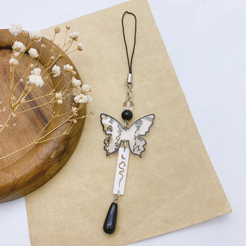 Einzigartiger chinesischer Kalligraphie Schmetterling Handy-Anhänger Stilvolles und langlebiges Schlüsselanhänger-Accessoire für modebewusste Personen