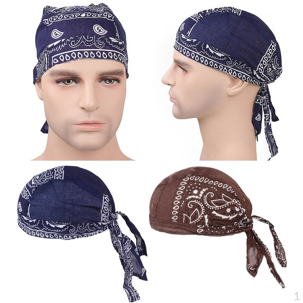 Skull Cap Hair Loss Head Scarf Muslim Bandana Turban Navy +Coffee