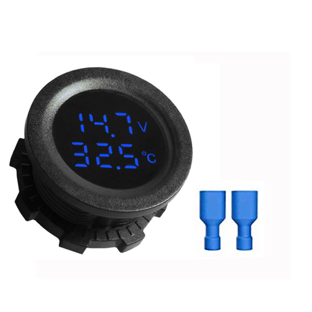 Kebidumei Car Round Temperature Voltmeter 12-24V Auto Voltage Meter Display Digital Measurement Car Motorcycle Boat Thermometer