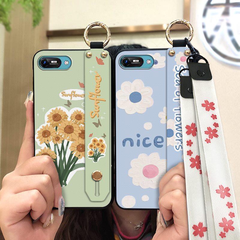 Anti-knock Wrist Strap Phone Case For Itel A25/A35/A25 Pro Ring Back Cover Silicone Dirt-resistant Phone Holder Flower