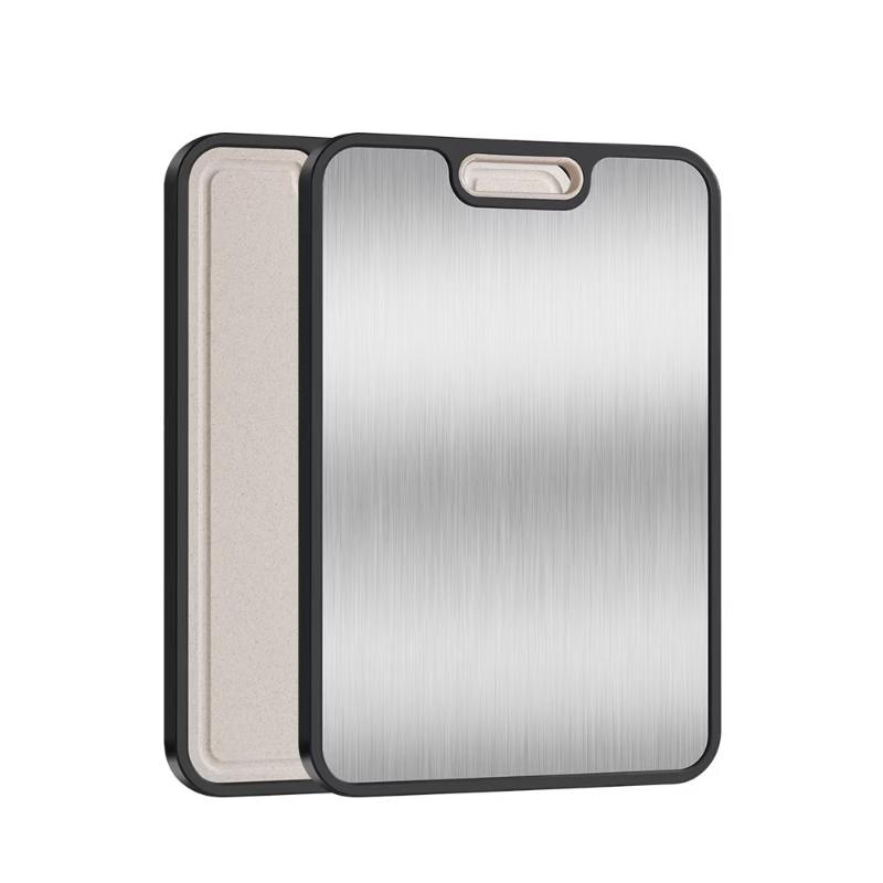Food Grade Double Sided Cutting Board Antibacterial Stainless Steel Wheat Straw Portable for Picnic Outdoor Camping Cooking