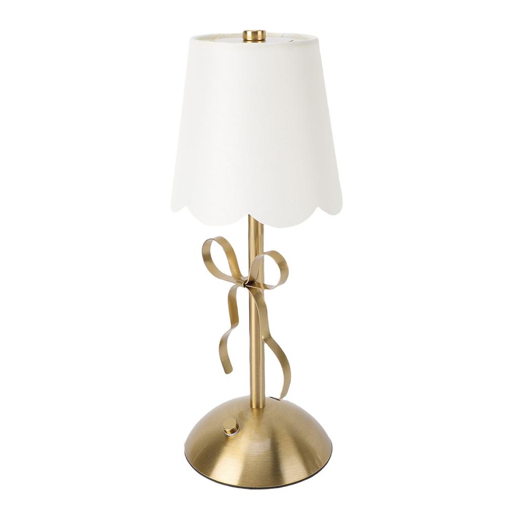 Bow Table Lamp with Fabric Shade Cute Decorative Metal Rechargeable Cordless Bedside Lamp for Bedroom