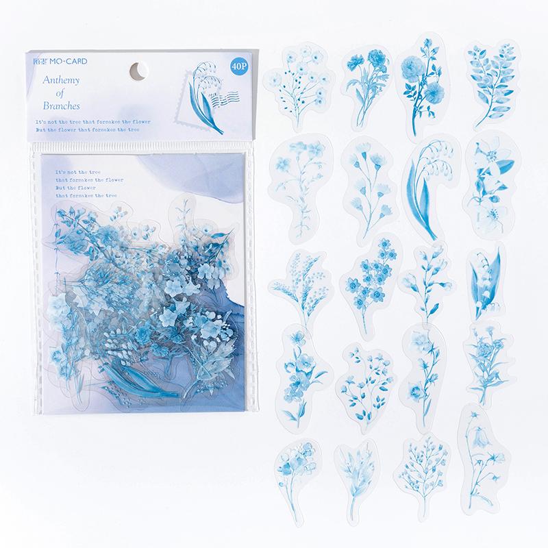 40 unidades/pacote como densidade de luz série adesivo pet transparente planta flor adesivo decoração scrapbooking colagem myy