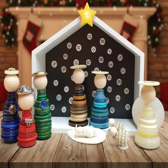 DIY Button Nativity Scene Kit Christmas Craft Set with Buttons Beads