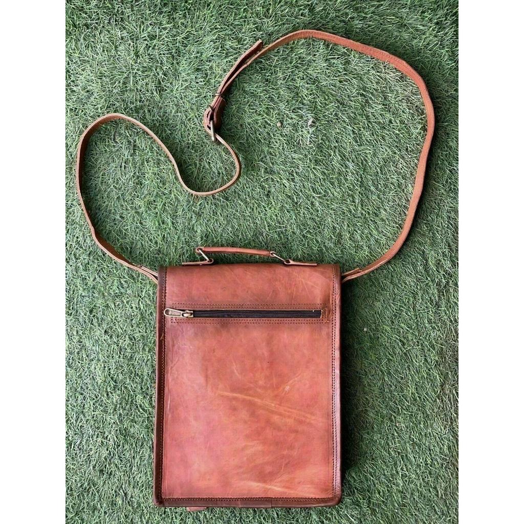 Vintage Men Handbag Shoulder Bag Goat Leather Messenger Briefcase Laptop Brown