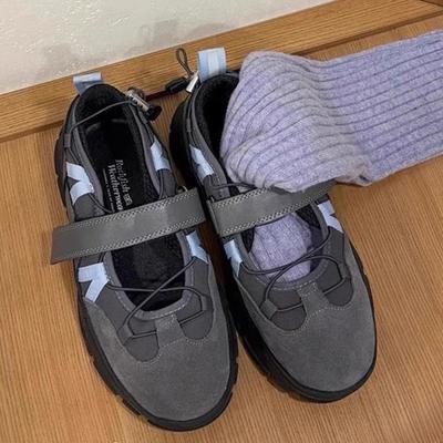 Chaussures Mary Jane à Bout Rond Peu Profond, à Scratch, Bicolores, de Mode, à Semelles Épaisses, Sneakers d'Été Confortables et Concises pour Femmes