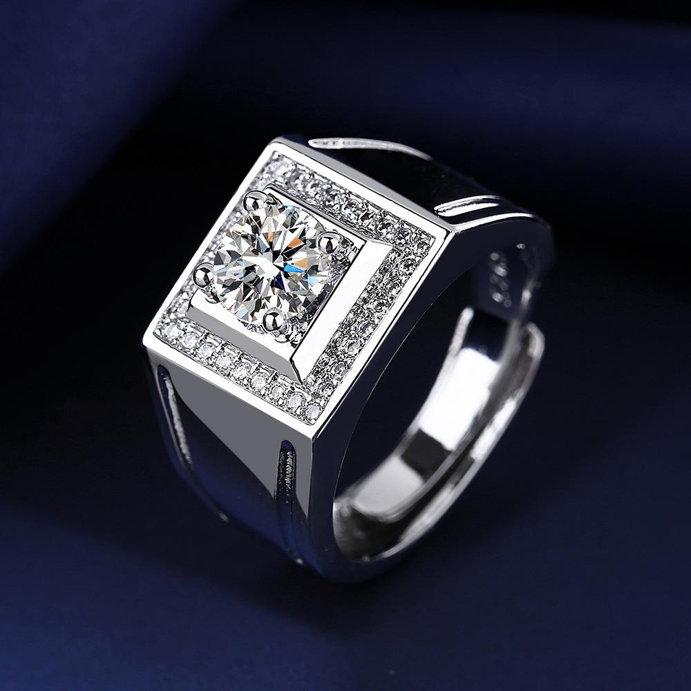 925 Sterling Silver Rings for Men Shining Crystal Adjustable Size Fashion Gifts Engagement Wedding High Quality Jewelry