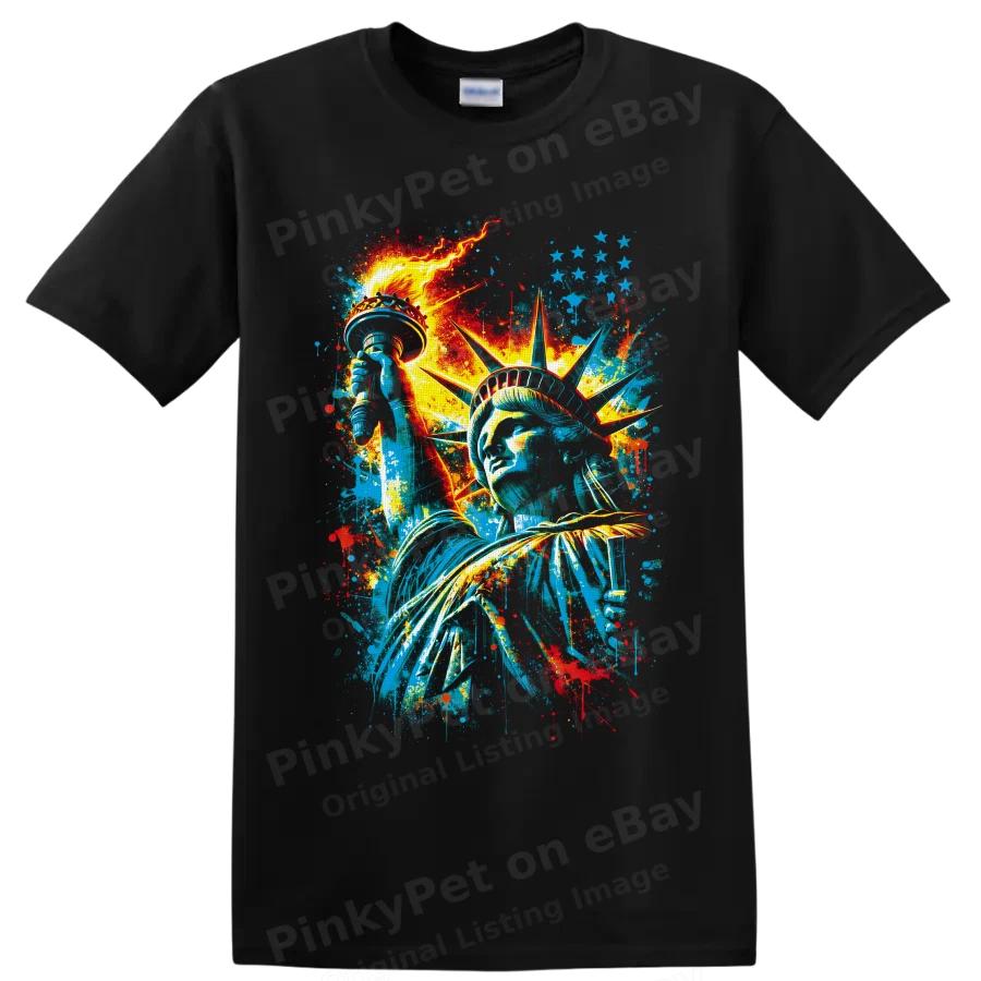 Statue of Liberty Fireworks Graffiti Art T Shirt Patriotic Freedom Tee USA Gift