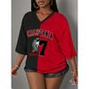 Women's V-neck sports T-shirt, printed, summer casual sports drop shoulder mesh T-shirt top