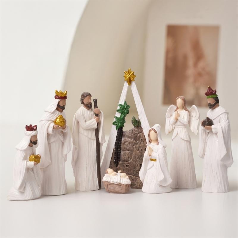 Christmas Nativity Figurines Resins Nativity Scene Statue with Stable Holy Family Statue Table Centerpieces Home Decors
