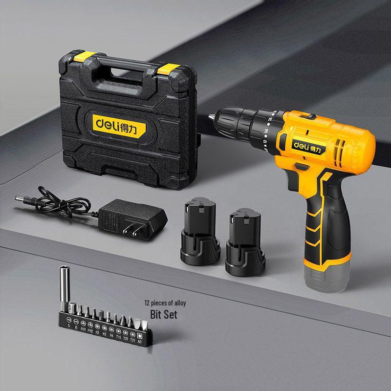 Deli Rechargeable Electric Drill & Screwdriver with Lithium Battery - Impact Power Tool for Household Use