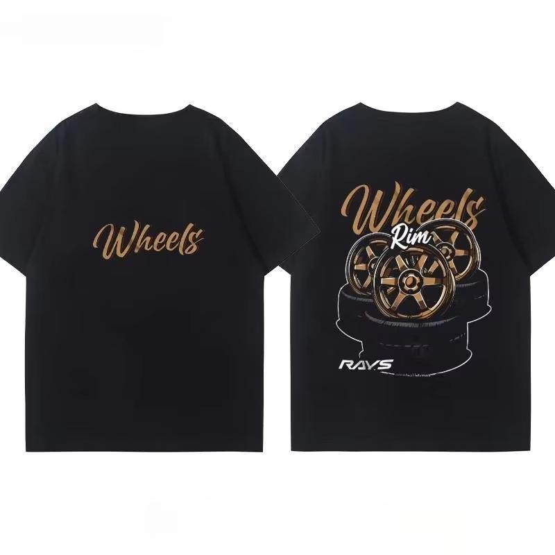 Japanese Car Modified Rim TE37 Wheel Hub Modified Car JDM Shortsleeved Tshirt Unisexs and Unisexs Cotton Halfsleeved Top