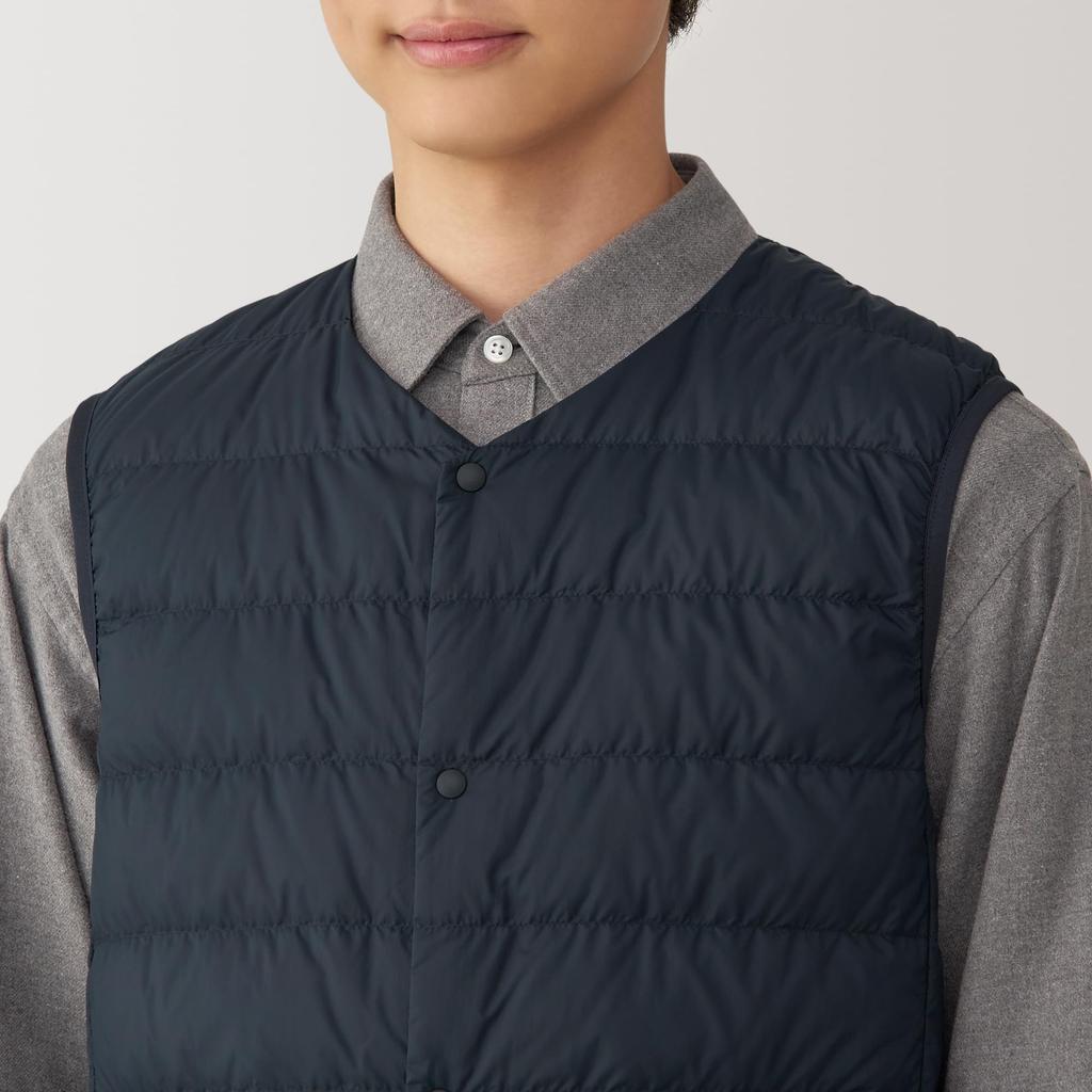 MUJI Lightweight Down Collarless Vest AD0U7A4A Dark Size XL Men's (Anti-Static Lining) Navy,