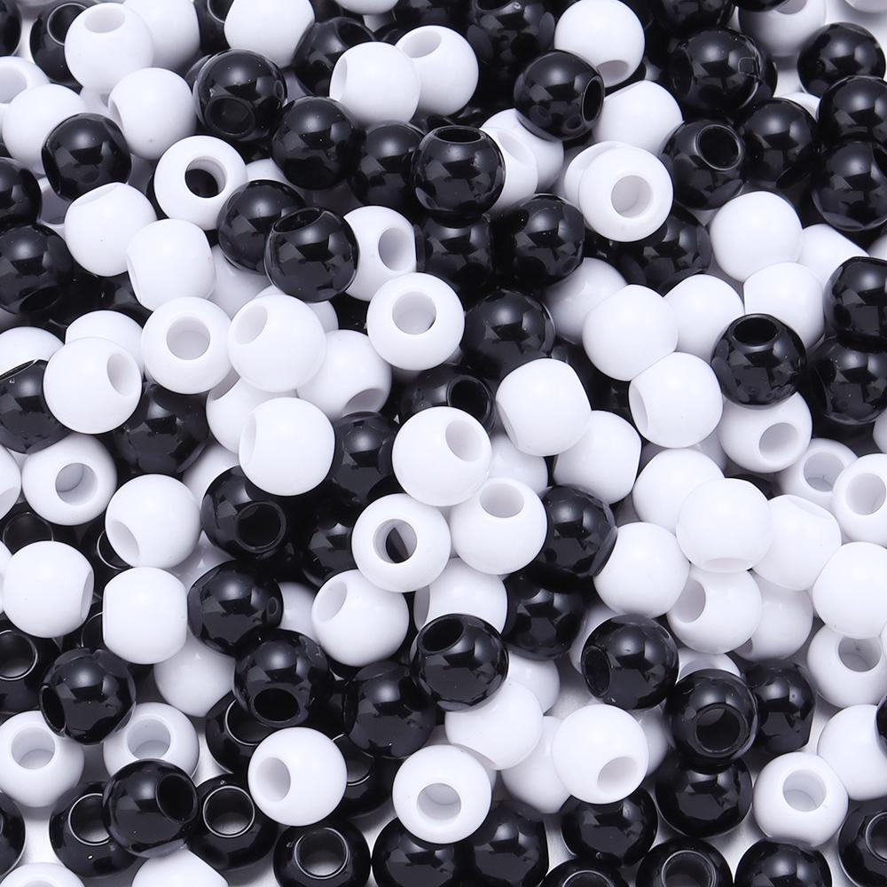 50-400pcs Acrylic Beads 6/8/10/12/14/16mm Black White Solid Color Large Hole Round Loose Beads For Jewelry Making DIY Necklace