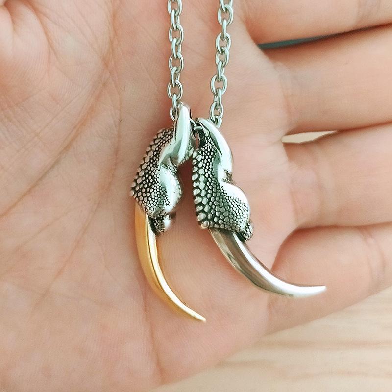 New Style Stylish Hip Hop Handsome Mens Silver Dragon Claw Pendant Necklace