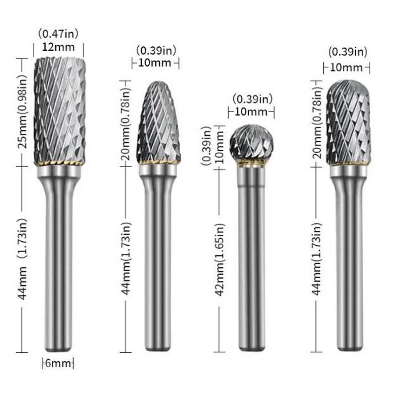 8pcs Tungsten Steel Grinding Head 6mm Carbide Mini Drill Diamond Burs Material Accessories Rotary File Metal Milling Cutter Tool
