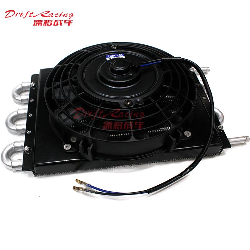 1SET 6 Row Universal Aluminum Transmission Oil Cooler +8inch fan+radiator aluminum shroud kit Auto Manual Radiator Converter