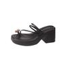 French Beautiful Set of Toe Slippers Female Summer New Internet Celebrity Fairy Style Fashion Versatile Thick Bottom Square Head High Heel Sandals