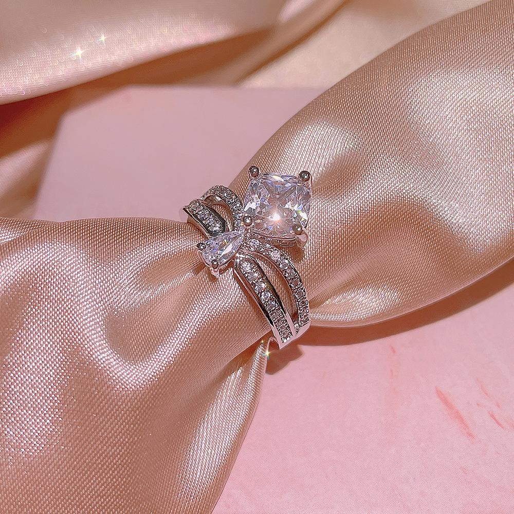 Fashionable and Trendy Diamond Rings, High End AAA Zircon Engagement Rings for Women, Classic Double Layer Ring Jewelry