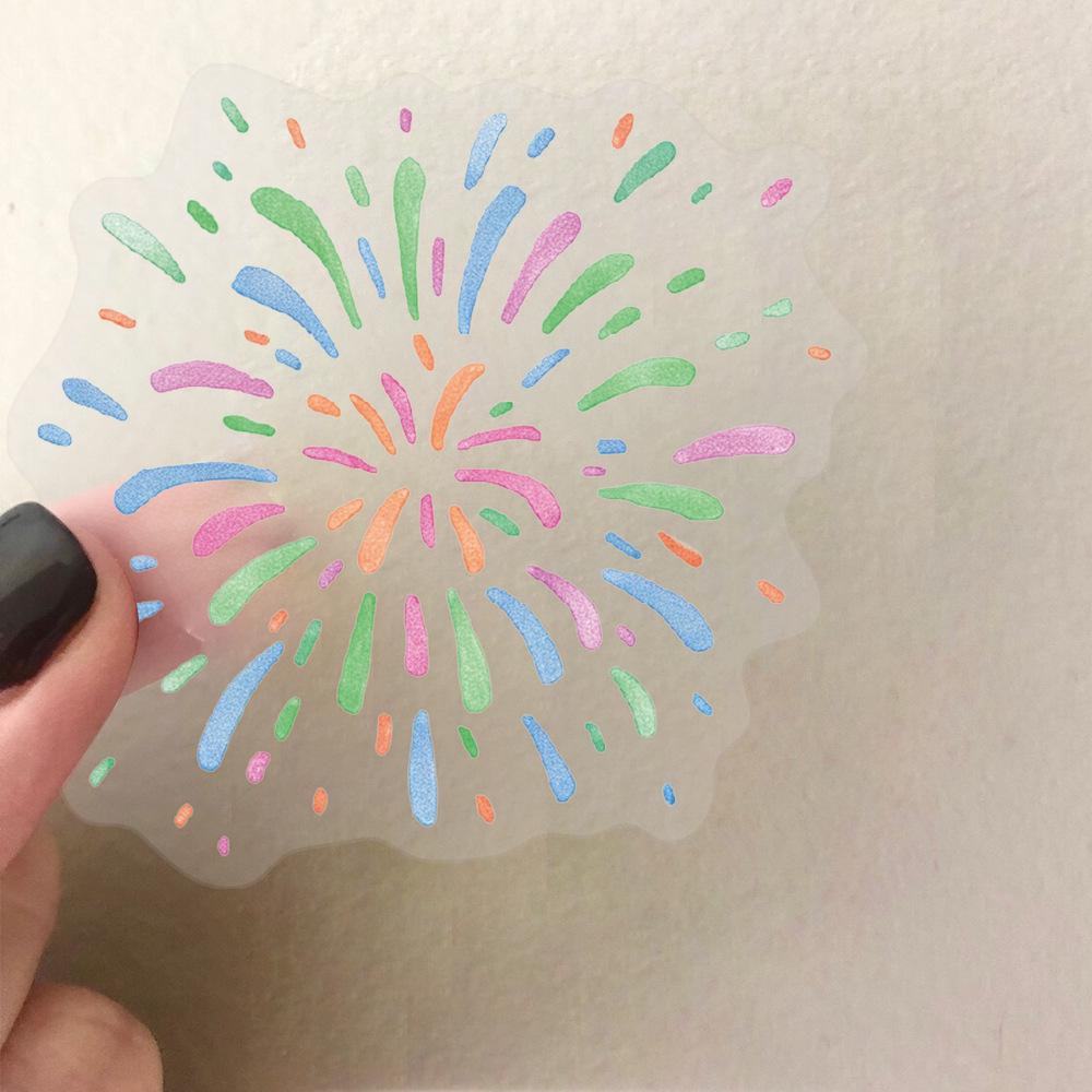 50 Blatt doppelseitige transparente PET Feuerwerk-Aufkleber zur DIY Dekoration von Handy, Wasserbecher, Laptop und Koffer.