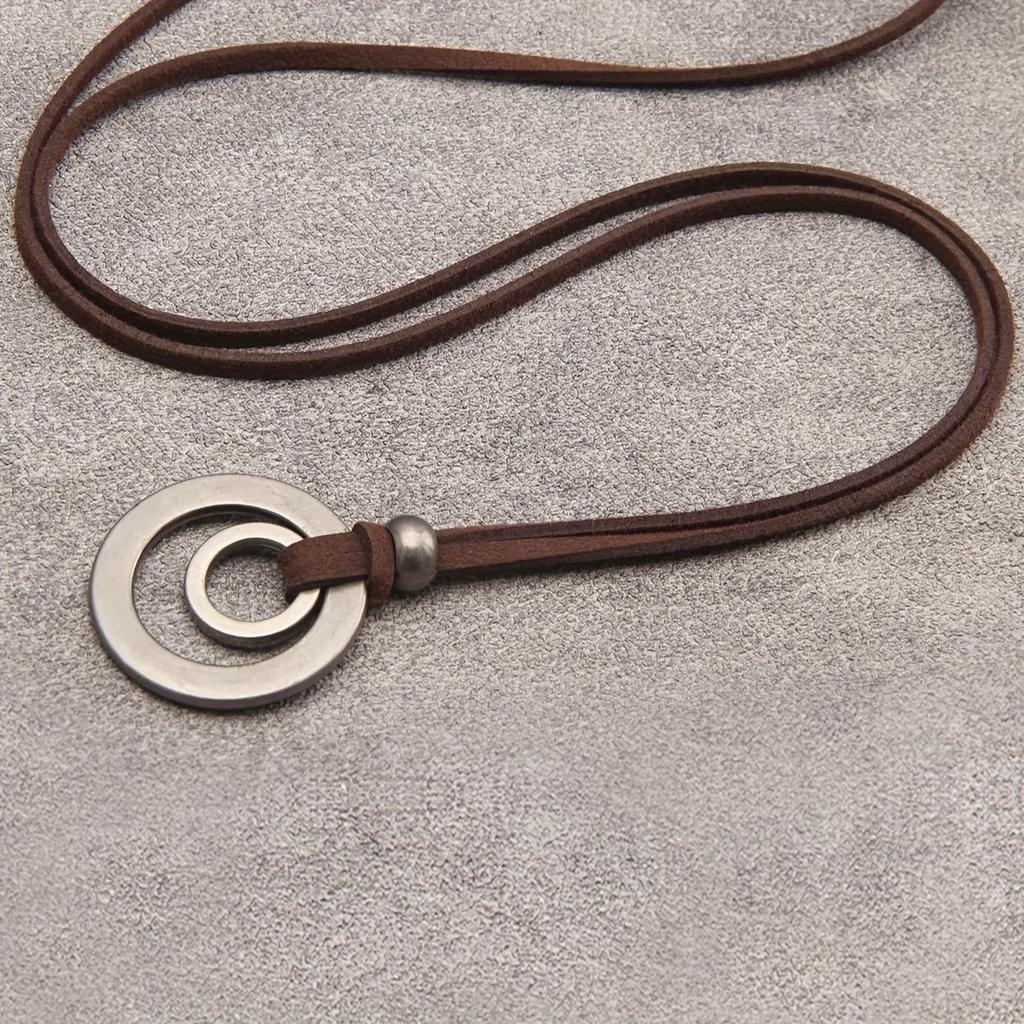 1 Piece Vintage Double Ring Alloy Pendant Adjustable Necklace, Unisex, Retro Style Design, Durable, Suitable for Daily Wear