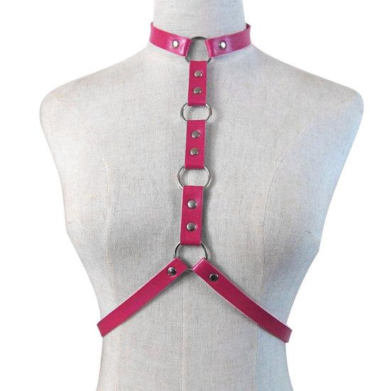 Adjustable Faux Leather Halterneck Choker Ring Waist Belt Body Chain Harness