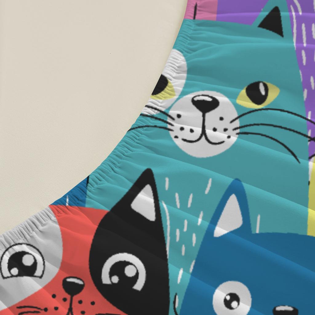 3 stuks Kleurrijke Katten Hoeslaken Cartoon Kattenpatroon 3D Print Cadeaus Voor Studenten Meisjes 100% Polyester Plat Laken Met Kussenslopen