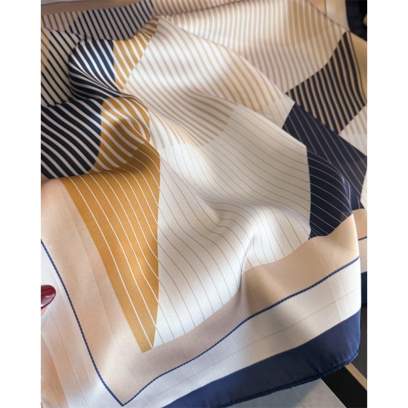 Spring Summer Simple Striped Printed Silk Like Scarf For Women