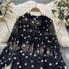 Chiffon Shirt Women's Summer Outfit Sweet Polka Dot Bubble Sleeves Versatile Base Shirt Top Women