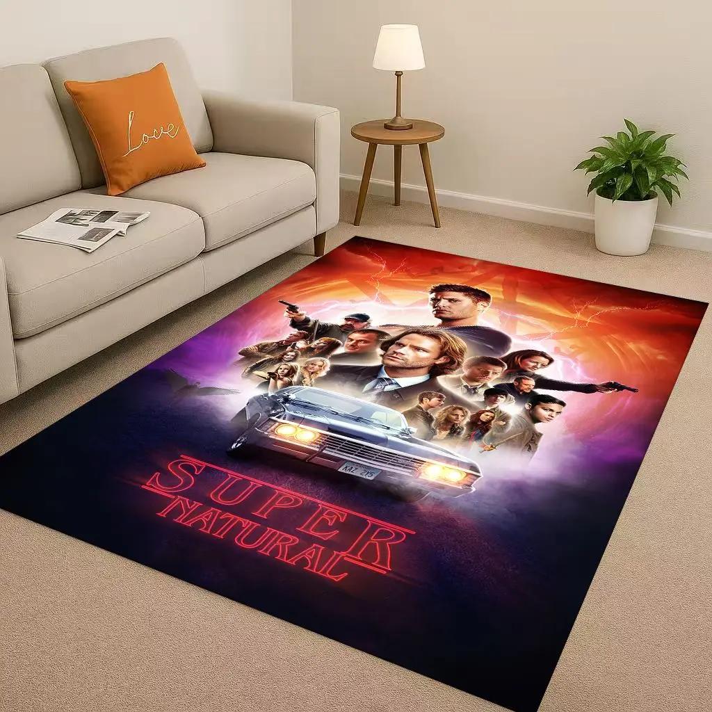 3D Supernatural Sam Dean Winchester TV Living Room Non-Slip Area Rug Soft Carpet for Bedroom Playroom Sofa,Home Decor Doormat